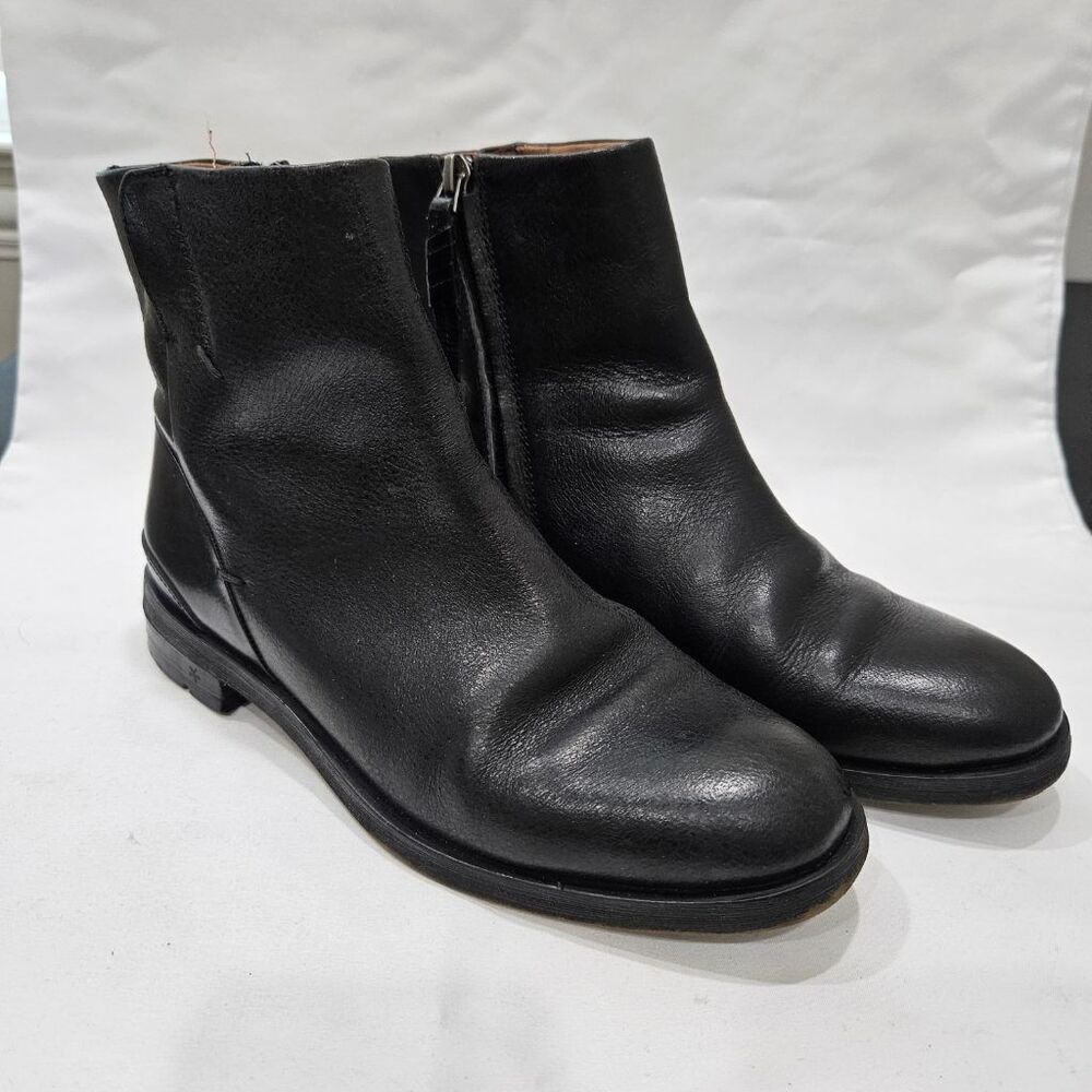 Franco Sarto Womens Mist Black Leather Ankle Boots Side Zip Round Toe US 7M